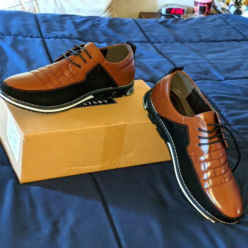 Two pairs of brown Gatsby casual shoes (sizes 9 and 10)